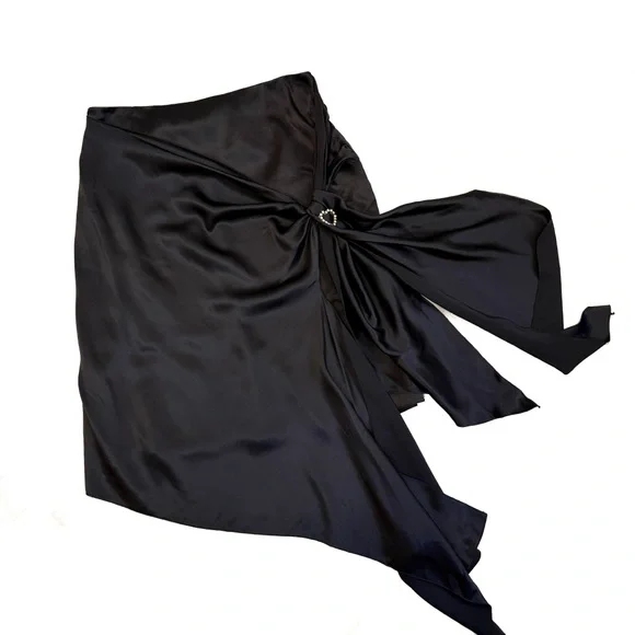 Vintage Luisa Spagnoli 100% Silk Asymmetrical Draped Skirt Rhinestone Heart 42 - Picture 2 of 12